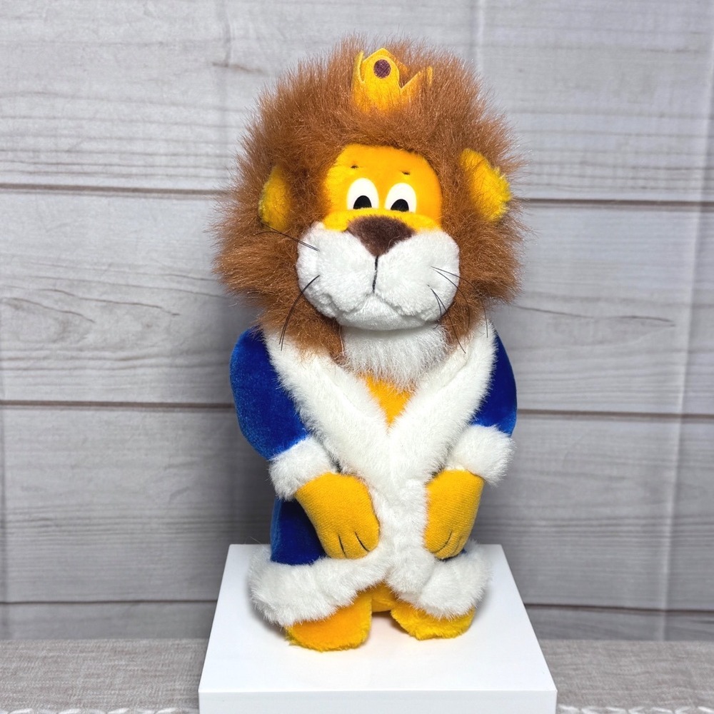 Vintage 1993 Liberty Toy King Lion Plush Royal Blue Robe Crown Stuffed Animal
